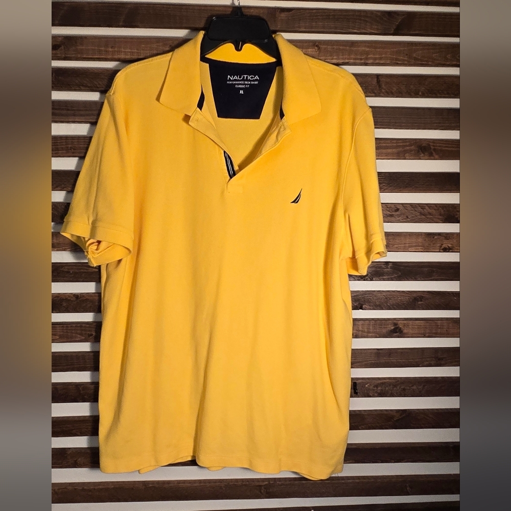 Nautica Shirt Mens Extra Large Yellow Performance Deck Polo Preppy Short Sleeve